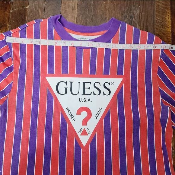 Y2K Guess Retro Red Purple Striped Classic Logo Long Sleeve T-shirt - Picture 7 of 16